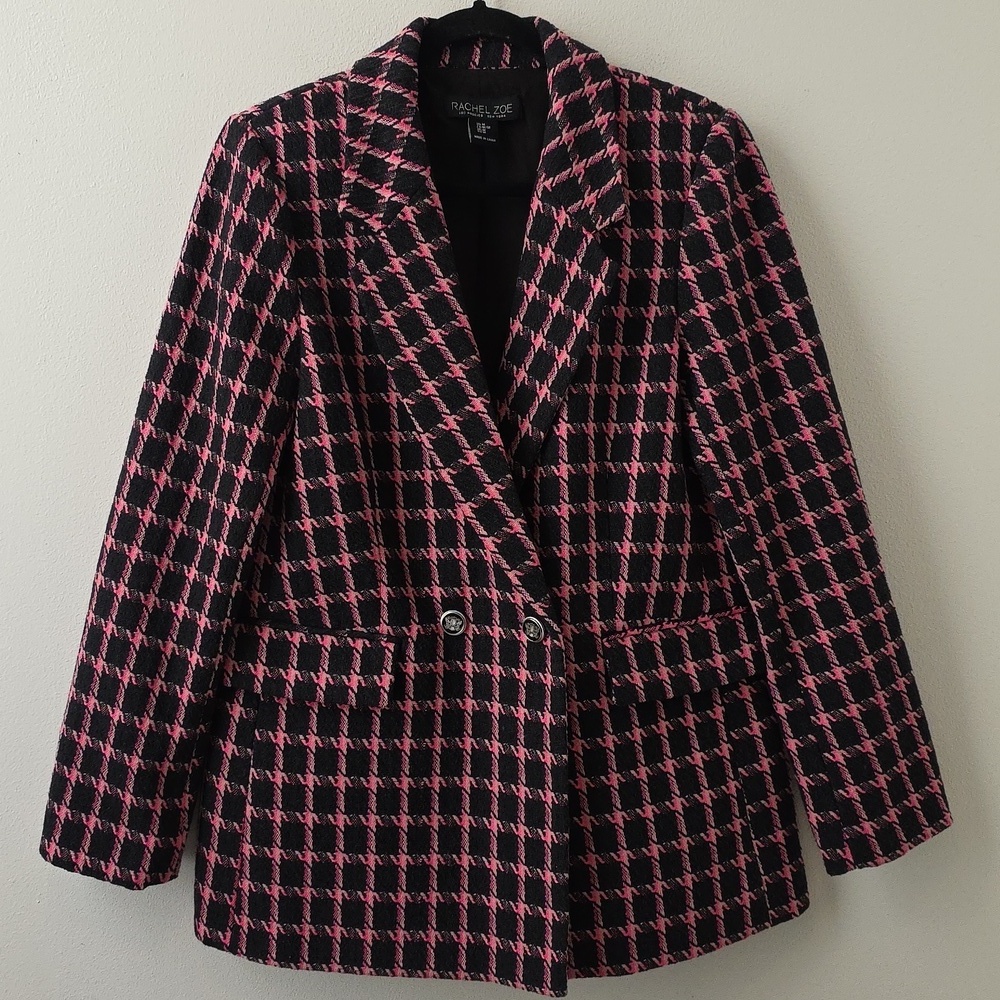 Rachel Zoe Houndstooth tweed Doublr breasted coat/Blazer